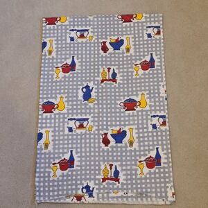Vintage Kitschy Kitchen‎ Food Cotton Fabric Gray  Red Blue Yellow  3 Yards